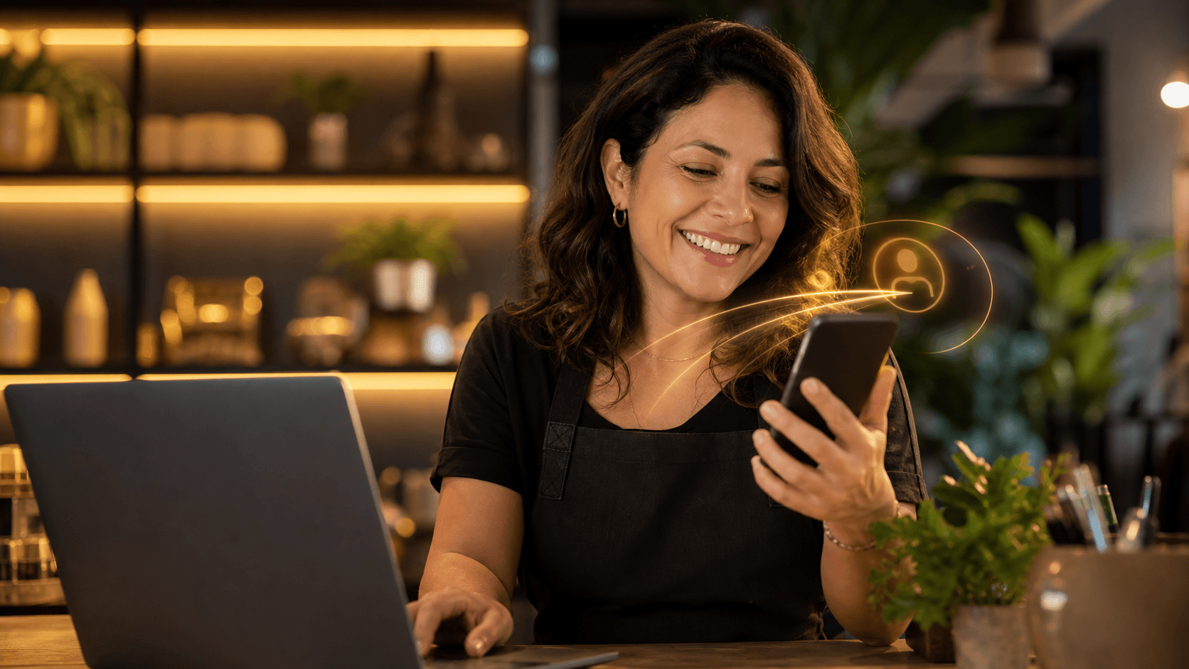 Empreendedora brasileira recebendo suporte inteligente da Nyx